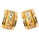 Hermes Gold Enamel Cloisonné Flower Motif Clip Earrings - Hermès