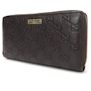 Portefeuille long en cuir marron Gucci