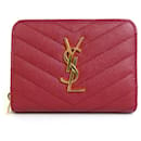 Portefeuille bifold en cuir rouge Saint Laurent