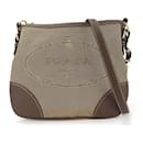 Prada Beige and Brown Canvas Leather Shoulder Bag