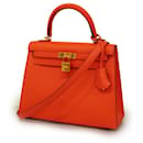 Sac à main Hermes Kelly 25 X Vaux Epson Rouge Tomate - Hermès