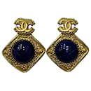 Boucles d'oreilles clip en pierre carrée ronde Chanel Cocomark 96A