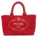 Bolso tote de denim rojo Prada