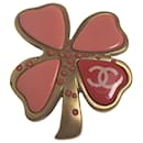 Chanel Clover Brooch in Gold and Pink