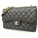 Sac à épaule en cuir caviar noir Chanel