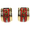 Hermes Gold and Red Cloisonné Clip Earrings - Hermès