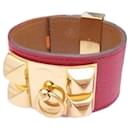 Hermes Red Leather and Gold Charm Bracelet - Hermès