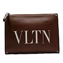 Valentino Garavani Brown Leather Studded Clutch Bag