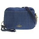 Borsa a spalla in denim trapuntato con borchie Coach