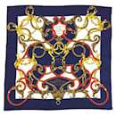 Hermes Silk Scarf in Navy, Red, and White - Hermès