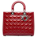 Bolsa Lady Dior grande em couro envernizado vermelho