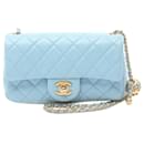 Blaues Chanel Mini Rechteckiges Lammleder Pearl Crush Umhängetasche