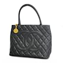 Bolsa tote de couro caviar preto Chanel