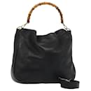 GUCCI Bamboo Hand Bag Leather 2way Black 001 1014 1577 Auth 81973 - Gucci