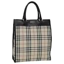 Bolsa de mão em canvas bege com estampa Nova Check Burberry marrom escuro Auth bs15800