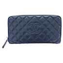 Chanel Matelasse Long Wallet in Navy Lambskin