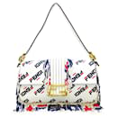 White Fendi Fila Mania Beaded Baguette Shoulder Bag