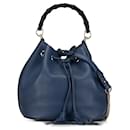 Blue Gucci Miss Bamboo Leather Bucket Bag