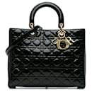 Borsa Lady Dior grande in pelle verniciata nera con motivo Cannage