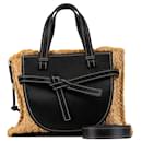 Loewe Gate Handbag in Black Raffia and Leather