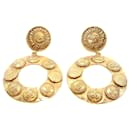 Chanel Gold Gold Plated Sun Coin Medallion Motif Hoop Drop Earrings