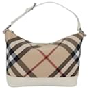 Bolsa de Ombro Burberry Nova Check em Couro PVC Bege Auth am6477A