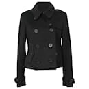 Burberry Double Breasted Cropped Trench Jacket in Black Wool 