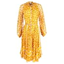 Hermes Midi Print Belted Dress in Yellow Silk - Hermès