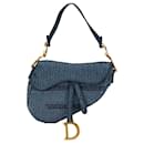 Borsa a sella in denim blu obliquo Dior