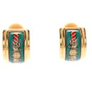 Hermes Gold and Green Cloisonné Clip Earrings - Hermès