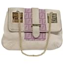 FENDI Zucchino Canvas Chain Hand Bag Suede Purple Auth am6453 - Fendi