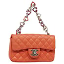 CHANEL Matelasse Chain mini Hand Bag Lamb Skin Orange CC Auth 82245A - Chanel