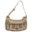 Bolsa de Ombro Burberry Nova Check em PVC Couro Bege Auth 81459