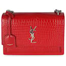 Saint Laurent Rouge Eros Crocodile Embossed Calfskin Medium Sunset