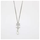 Chanel CC Crystal Faux Pearl Silver Tone Pendant Necklace