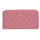 Chanel Pink Caviar Zip Around Long Wallet