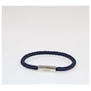 Pulsera de cuero trenzado azul Goliath de Hermès, chapada en paladio T4