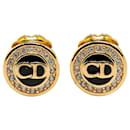 Gold Dior Gold Plated Rhinestone CD Logo Clip-On Earrings