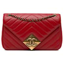 Red Chanel CC Quilted Lambskin Pyramid Flap Crossbody Bag