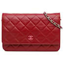 Red Chanel Classic Lambskin Wallet on Chain Crossbody Bag