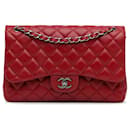 Red Chanel Jumbo Classic Lambskin Double Flap Shoulder Bag