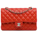 Borsa a Spalla Chanel Medium Classic in Pelle di Agnello Rossa con Doppio Faldone