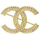 Gold Chanel Coco Mark Rhinestone Brooch