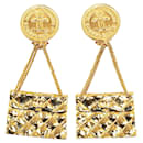 Gold Chanel Gold Plated CC 2.55 Flap Bag Clip On Earrings