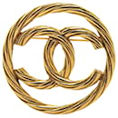 Gold Chanel Gold Plated CC Brooch