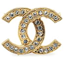 Gold Chanel Gold Plated CC Rhinestone Brooch