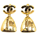 Gold Chanel Gold Plated CC Swing Clip On Earrings