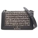 Graue Chanel Medium geflochtene Tweed- und Kalbsleder Boy Flap Umhängetasche