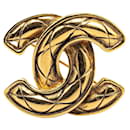 Gold Chanel Gold Plated CC Quilted Brooch