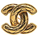 Gold Chanel Gold Plated CC Logos Quilted Brooch